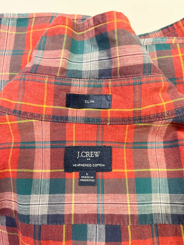 J. Crew Men's L Slim Fit Long Sleeve Shirt Heathered Cotton Plaid H1106 *Flaw - Image 2 of 4