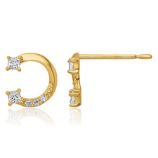 14K Solid Yellow Gold CZ Horseshoe Studs Earrings