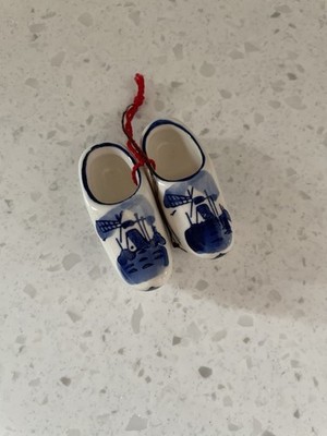 Miniature Ceramic Dutch Clog Ornament Delft Blue Pottery 