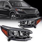 Pair Halogen Headlights Assembly For 2012-2014 Honda CR-V CRV 2.4L Black Amber