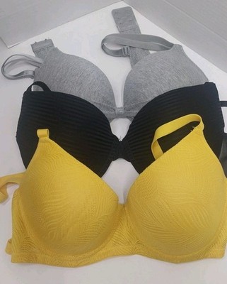 Bras 3 Pcs. 36C, 1- Vince Camuto, 2 Unbranded. Black, Gray And Yellow. Preowned