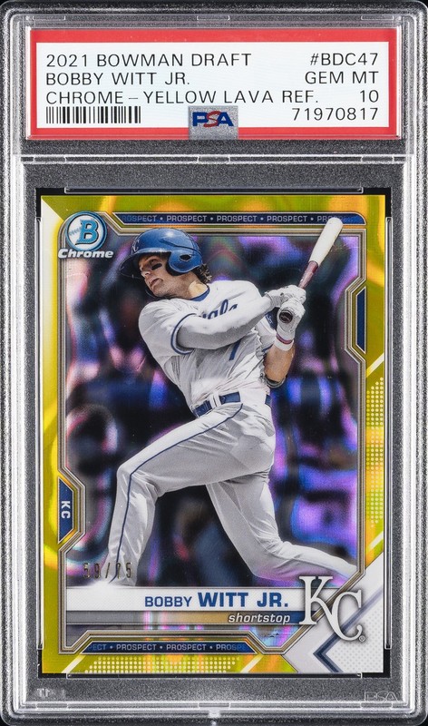2021 BOWMAN DRAFT CHROME-YELLOW LAVA REFRACTOR BOBBY WITT JR. 59/75 PSA 10