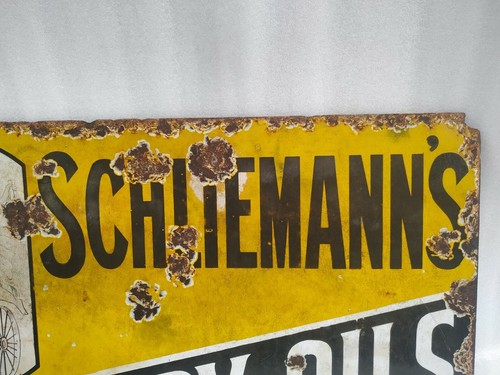 VINTAGE ORIGINAL PORCELAIN ENAMEL SIGN MARCURY BRAND SCHLIEMANN'S MERCURY OIL - Picture 5 of 12