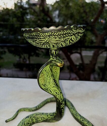 Python Serpent Statue Oil Diya Lamp Brass Reptiles Snake Sculpture Decor AJ181 - Picture 2 of 12