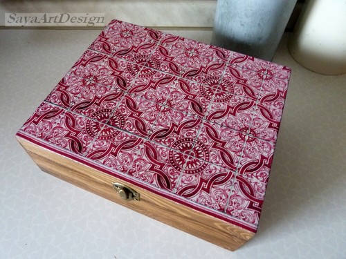 Boîte à Thé en bois couleur rouge carmin. Cadeau pour elle, anniversaire. - Imagen 2 de 9