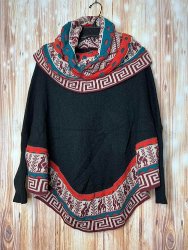 Alpaka Wolle Poncho Schal Damen höchste Qualität handgefertigt in Peru schwarz Lama USA - Bild 1 von 5