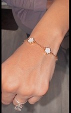 Gold Plated White Flower Thin Chain Bracelet Adjustable Hand Jewelry - New