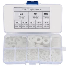 650 Pcs White Nylon Flat Washer Assortment Kit, round Flat Nylon Washers