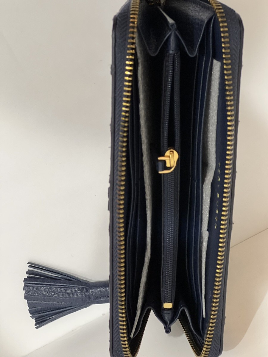 TORY BURCH TAYLOR ZIP CONTINENTAL WALLET ROYAL NAVY RED