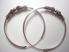 Bali Hoop Earrings 925 Sterling Silver with 7 Decorative Accents 33 mm diameter
