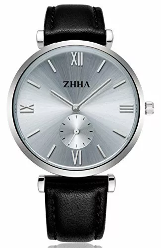 ZHHA Men s S001 Black Leather Strapped Quartz Waterproof Watch