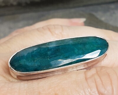 Large 925 Silver Cut EMERALD Ring Sz O-7 R580~Silverwave*uk Jewellery
