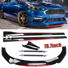 Front Bumper Lip Splitter + Side Skirt Glossy Black +Red For Ford Fusion 06-23