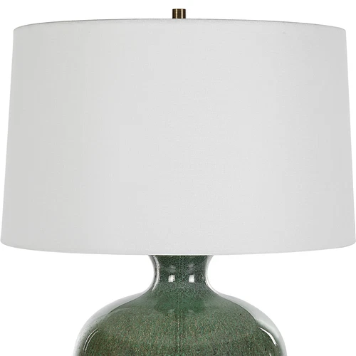 Fat Round Crackled Ceramic Aged Green Table Lamp 26 in Bronze Mottled Elegant - Picture 5 of 7