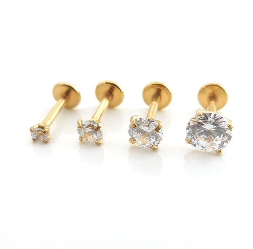 Flat Back Earrings Stud Nose Ring Gold Tone Prong Clear CZ 2,3,4 or 5mm 18G 1/4 - Picture 10 of 10