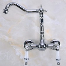 Polished Chrome Brass Kitchen Bathroom Sink Swivel Faucet - Wall Mounted snf957