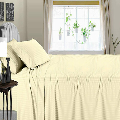 1200 THREAD COUNT EGYPTIAN COTTON FLAT SHEET+2 PILLOW CASE STRIPE COLORS! SALE
