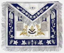 Masonic Blue Lodge Past Master Hand Embroidered Apron with Silver  Golden Wire.