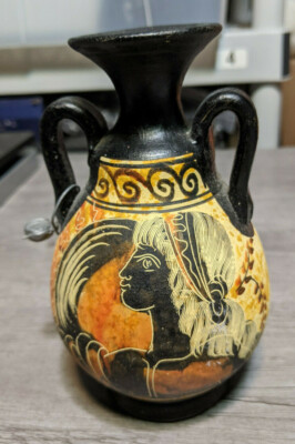 Hand Painted 6'' Greek Pottery Souvenir Vase, Includes Lead Seal, Ancient Greece
