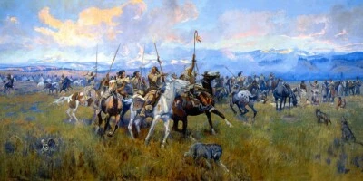 Lewis and Clark Meeting the Indians at Ross Hole by Charles Russell + Ships Free