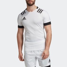 Image of adidas Mens 3 Stripes Rugby Shirt Fitted Top Teamwear Match Jersey 3S White