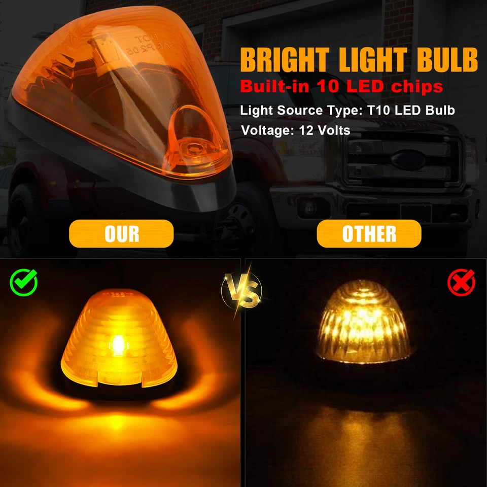 5Pcs for 1999-2016 Ford F250 F350 F450 Roof Top Cab Light Amber Marker + 194 LED - Imagem 2 de 4