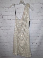 David Meister Women's One Shoulder Sleeveless Evening Dress Gold Beaded Bow 14