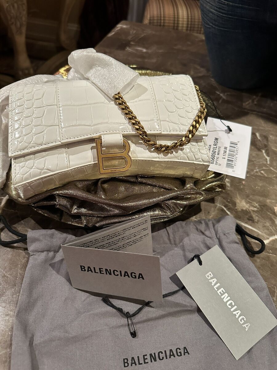 New Balenciaga Hourglass Crocodile White Leather Chain Bag New Balenciaga Hourglass Crocodile White Leather Chain Bag