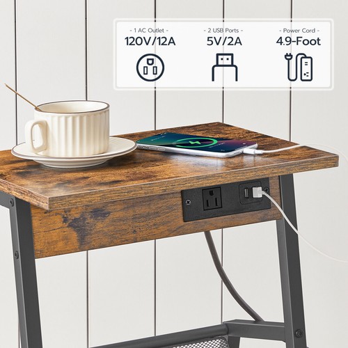 HOOBRO End Table with Charging Station Bedside Table Nightstand Coffee Table - Picture 11 of 12