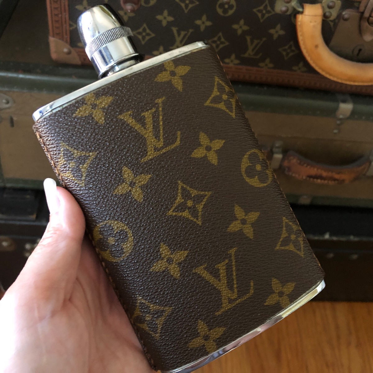 Rare Vintage Louis Vuitton Monogram Silver Liquor Flask 8oz 1960s