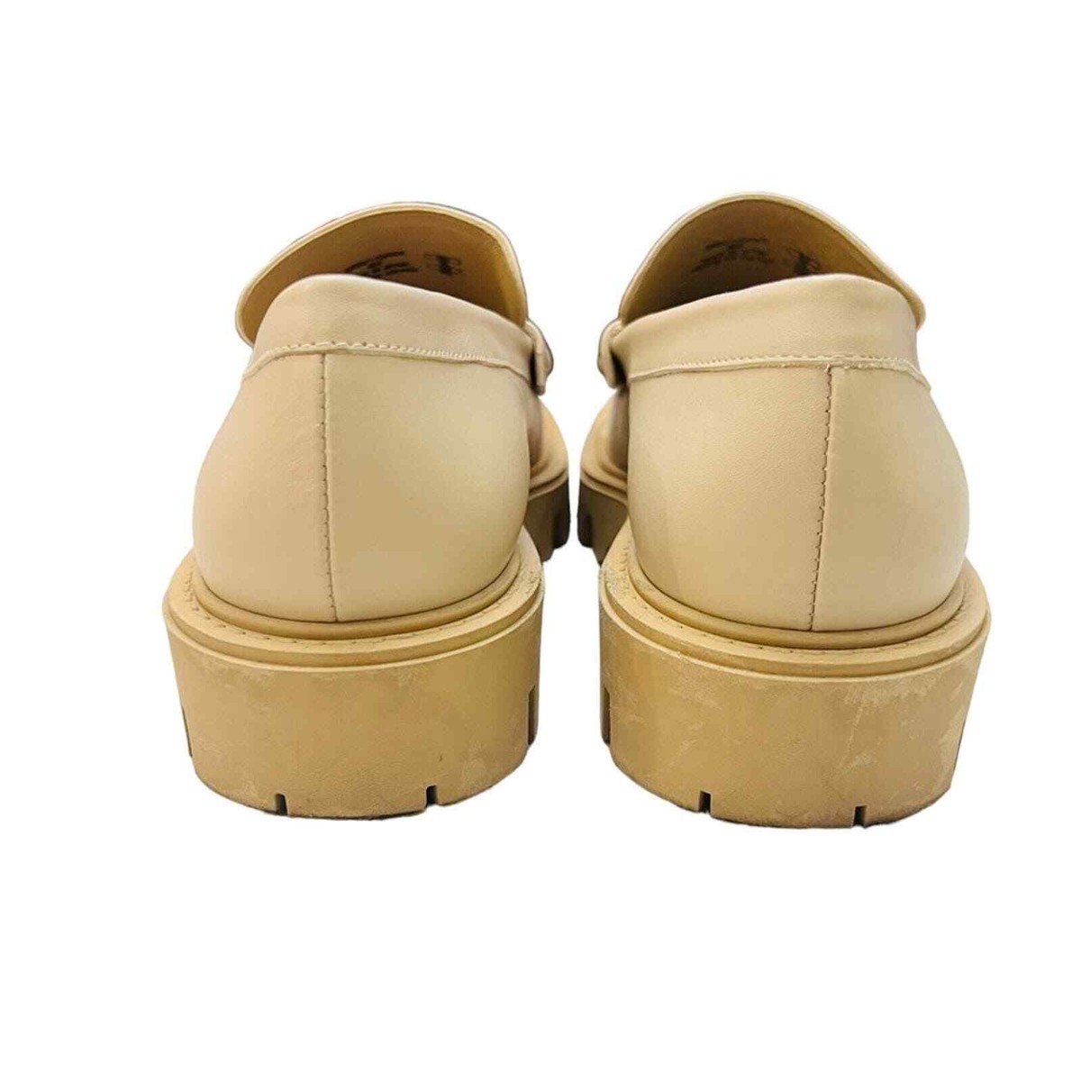 Zara Beige Real Leather Loafers Size 7.5 Chunky Lug Heel