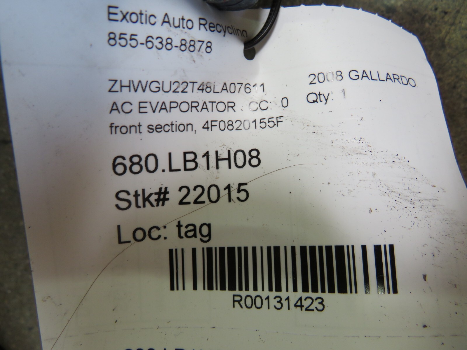 Lamborghini Gallardo, LP550, 560, A/C Evaporator Front Section, Used, 4F0820155F