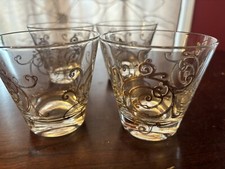 4 Gold Scroll Clear Glass Cocktail Glasses 3-...
