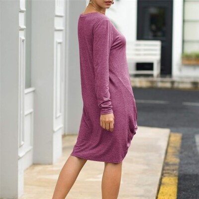 V Neck Long Sleeve Twist Knot Maxi T Shirt Dress Women's Sz MEDIUM - Purple  | eBay