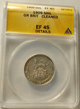 1909 Great Britain Shilling ANACS XF45 Details 1S SILVER 12P Edward VII Coin 3A