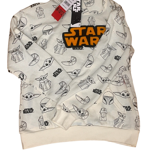 Disney Star Wars Youth Boy M Beige Mandalorian Baby Yoda Grogu Hoodie Sweatshirt - Picture 4 of 10