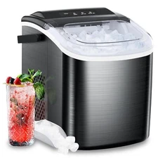 Stainless Steel Ice Maker , 26Lbs/24H, 9 Cubes Ready in 6-8 Mins, Self-Cleaning