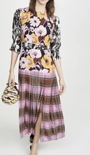 🖤 Rixo Cozi Midi Multicoloured Check Floral Pleated Dress UK 12 Silk BNWT