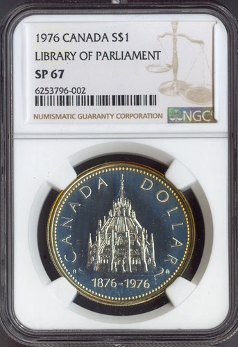 1976 Silver Canada Dollar $1 NGC SP67 Library of Parliament - Toned Quality