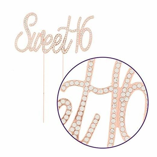 Sweet 16 Cake Topper Rose Gold Rhinestone 16th Birthday (Rose Gold) - Picture 4 of 5