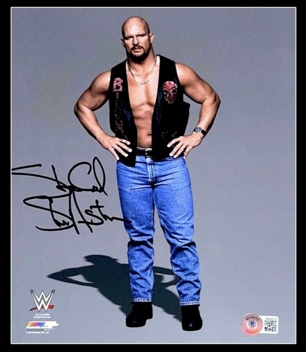 WWE STONE COLD HAND SIGNED 8X10 ORIGINAL PHOTO FILE PHOTO WITH BAS
