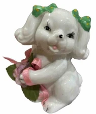 Vtg Nanco Anthropomorphic Puppy Dog Shih Tzu With Pig Tail Bows And Flowers