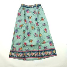 Vintage Floral A-Line Womens Medium Green Long Flower Nature Skirt Retro
