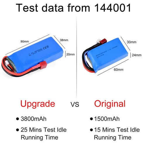 2 Stück 7,4V Batterie 3800mAh Lipo Akku T Stecker für WLtoys 1/14 144001 RC Auto - Bild 8 von 10
