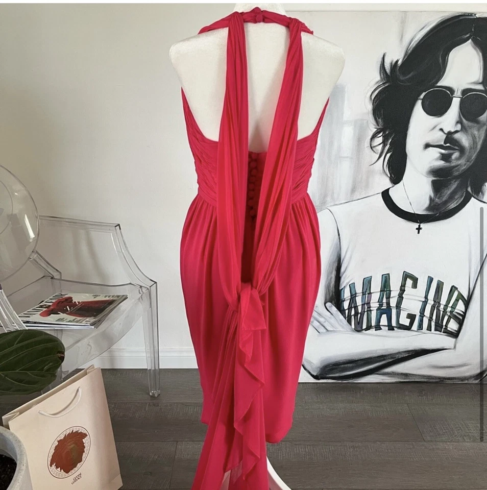 Vestido FENDI BOUTIQUE Couture Seda Fucsia años 80 espalda sumergida. PD $2200 @ Decades, Inc Foto 4 de 4