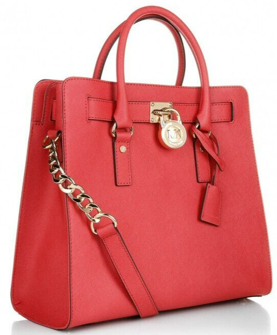 🌞MICHAEL KORS HAMILTON LARGE WATERMELON RED PINK SAFFIANO LEATHER TOTE BAG🌺NWT image 2