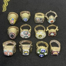 Collectible 12 Pieces Near Eastern Ancient Gabree Eyes Mosaic Glass Bronze Rings