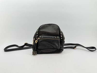 Bebe Black Studded Mini Backpack Purse Faux Leather Tassel One Size