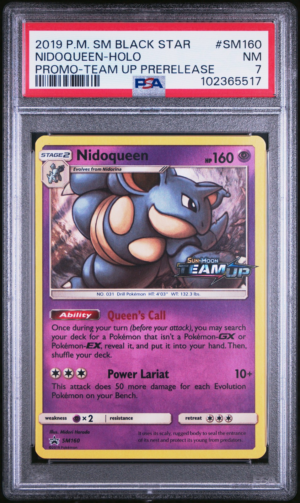 Nidoqueen Holo SM160/181 Team Up Prerelease Sm Black Star Promo Pokemon PSA 7