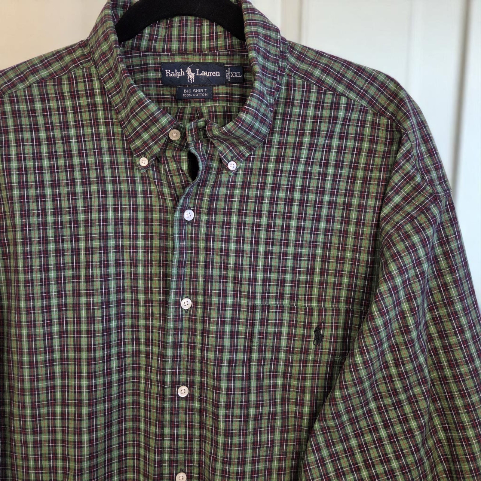 Ralph Lauren camicia grande verde a quadri vestibilità classica casual pony cotone uomo XXL